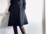 【受注生産】　アンゴラシャギー　毛並の美しいXラインのドレスコート　ミディ丈　黒の画像