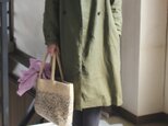 ノーカラーダブルボタンコート＊厚手リネン仕様　カーキグリーン