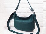 ★ハンドメイド★日本製★牛革★２ＷＡＹショルダーバッグ（ロングハンドル・肩掛け）★ブルーグリーン★コロンとしたスタイル★超軽量★