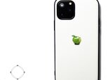 【iPhone13/13pro/12/12pro/12mini/11~】レザーケースカバー（オフホワイト）青リンゴ　シンプルの画像