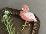 フラミンゴ刺繍ブローチ【受注制作】の画像