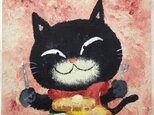 黒猫ホットケーキ木製パネル【アクリル原画】の画像