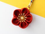 根付け つまみ細工 小花 紅樺色《受注制作》
