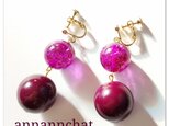 【イタリア製　 銀糸入りフクシア・ワイン　の　イヤリング】25mm　ピアス変更可