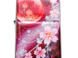 手描き ZIPPO 炎月と桜 ジッポ ライター 銀箔 箱付きの画像