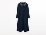 配色丸襟、くるみ釦総裏付カシミヤ混大人可愛いワンピース♪の画像