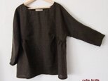 [再販]リネンのドルマン七分袖ブラウス（カーキブラウン）