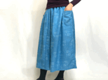 きものリメイクロングスカート、絣模様、オールシーズン