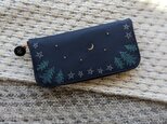 刺繍革財布『夜の森』NAVY 牛革☆Slimラウンドファスナー型の画像