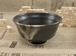 陶器ご飯茶碗（中）黒来待釉と藁灰　【200101】の画像