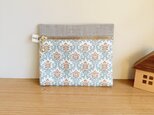【受注制作】ポケットティッシュポーチ*リネン×ダマスク水色