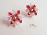 《春色》花咲くピアス/イヤリング　コーラルピンク　つまみ細工の画像