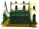 風景画 パリ 版画「街角の緑のひさしのあるレストラン」の画像