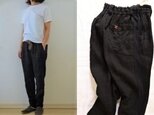 【受注制作】黒天日干しリネンオックス 脇ライン切替タックパンツ〈S・М・Lsize〉の画像