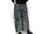 柔らか手織綿のロングパンツ、チェック柄ブラック＆ホワイト