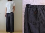 【受注制作】濃紺天日干し40リネン　シンプルワイドパンツの画像