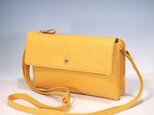 ★ハンドメイド★日本製★牛革★お財布ポシェット★サコッシュ★カブセ・L字ファスナー★斜め掛けショルダーバッグ★イエロー★