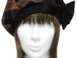 リボン飾り/チェック柄ウール リブ付ベレー帽(ゆったり)◆茶黒系の画像