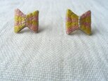 刺繍ピアス　リボン（ボーダー）　