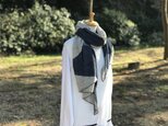 フレンチリネンの大判ショール  幾何学模様　Gray/Navy