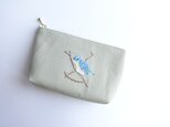 もったいない品：野鳥 手刺繍ポーチ ルリビタキの画像