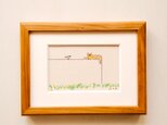 【猫の絵】原画「うららかな春の日に」 2L木製額縁入り・ペン画・水彩・茶トラ猫・イラスト