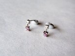 <訳あり>Pt900 メレダイヤとピンクサファイヤのピアス/0.01ct ×2の画像