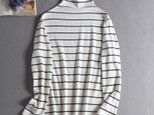 ★サンプルセール60%off★24時間以内に発送★ハイネック　ストライプブラウス　コットン100％　f27