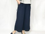 しなやかコットン濃紺の涼しいワイドパンツ、フリーサイズ