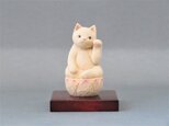 木彫り　左手で招き猫　猫仏2004