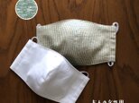 布製立体マスク　白&チェック(裏:おさかなさんグリーン)2枚セット