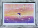 海とイルカのパステルアート　Under the Aurora　オーロラの下で　パステル画原画