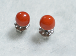 （１点もの）イタリア産赤サンゴのスタッドピアス（5.5mm・チタンポスト）