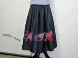 着物リメイク♪泥大島紬と銘仙のパッチスカート（裏地付き）：丈７７ｃｍの画像