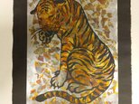ギルディング和紙 大　tiger トラ　黒和紙の画像