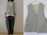 【受注制作】ライトグレー　リネンシャンブレー　2枚仕立てベスト