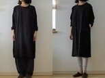 【受注制作】黒 くったりリネン ゆるり長袖チュニOP の画像