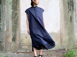 【受注制作】透けpointのあるコットンワッシャーワンピース［navy］の画像