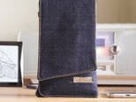 スマホポーチ type1 plus カラビナタイプ　サイズオーダー製　 岡山産デニム　真田紐の画像