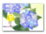 「黄色い傘とアジサイ」　ほっこり癒しのイラストポストカード2枚組　No.1082の画像