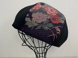 TOPI 着物リメイクのベレー帽（紫×黒58〜60）の画像