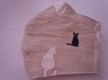 涼感加工猫の刺繡立体マスク黒猫アップリケの画像