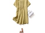 癒しの風合い　クラシカルピンタック入りワンピース　チュニック　リネン100％　サフランイエロー　200603-3