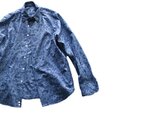青、花柄コットンシャツ、着物リメイク MOMOZONO originalの画像