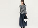 色落ちしない 岡山デニムで ずっときれいに 濃紺 ギャザー ロングスカート ●IRIS-FORTE●の画像
