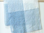 手織り・藍染め リネン大判ストール　白×あさぎの画像