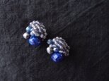 【天然石の刺繍ピアス】iolite × lapislazuli × bluesapphire