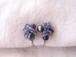 【天然石の刺繍イヤリング】Iolite × Pearl × Bluesapphire