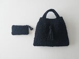 satin ribbon knit mini bag & porch (black)