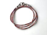 しましまネックレス 赤茶×グレー×紫 /ガラスビーズ